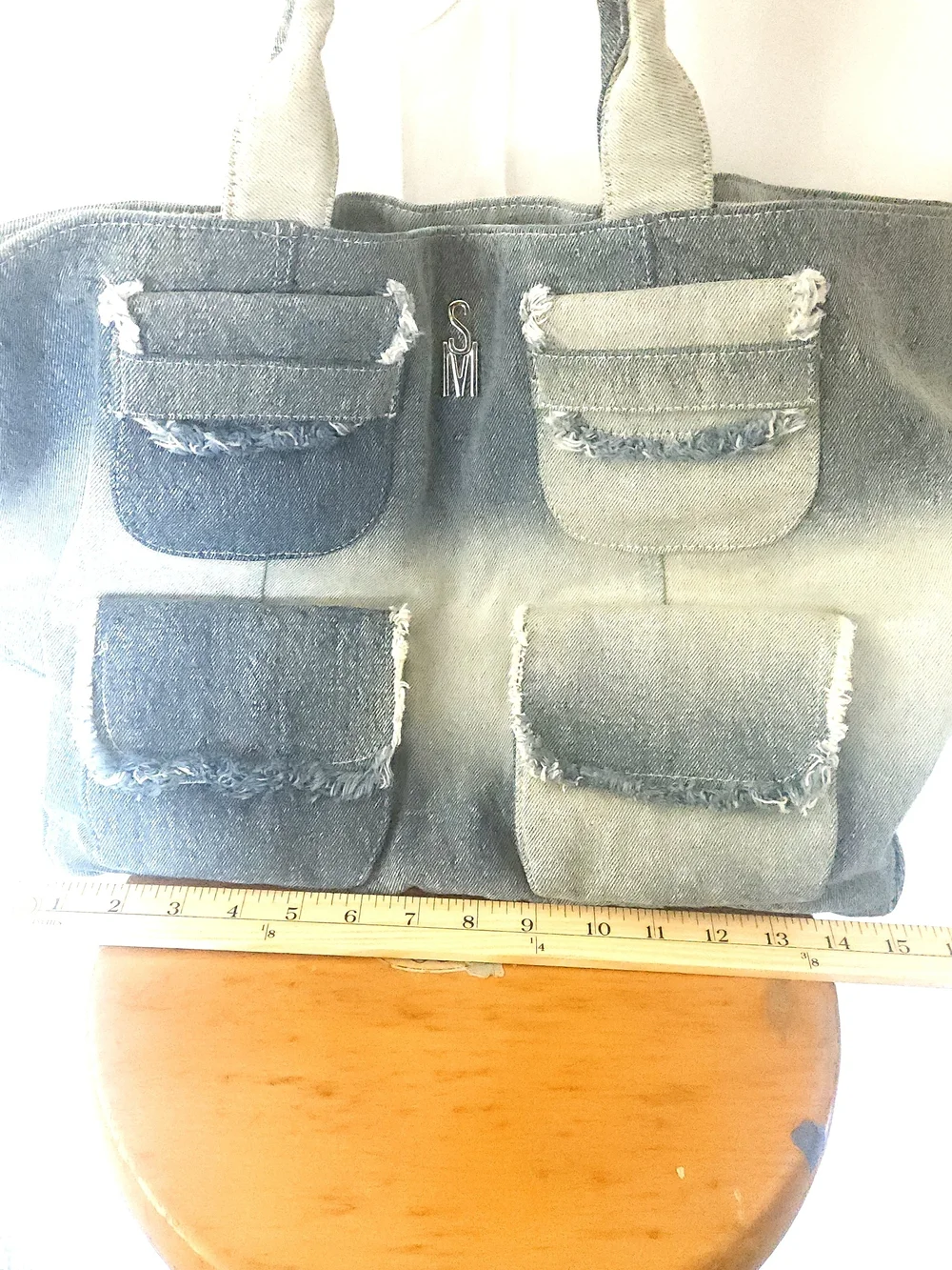 Denim Patchwork Tote Bag in Faded Blue